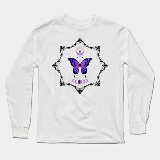 Purple Butterfly with the moon Long Sleeve T-Shirt